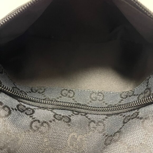 Gucci Black GG Canvas Hobo Bag w/ Leather Trim - Preowned - Picture 10 of 16